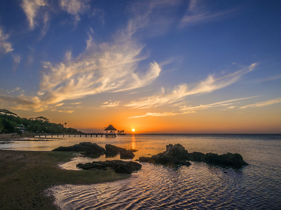 sunset over roatan