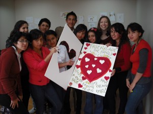 Jen with her after-school English class on Valentine's Day