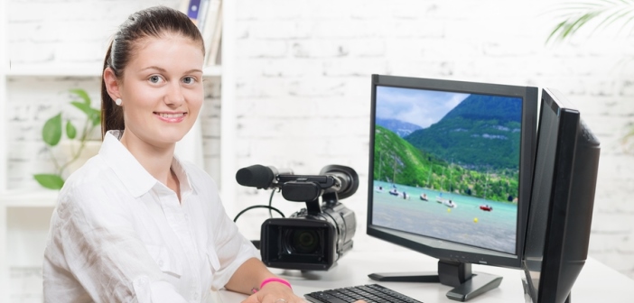 email writer preparing video on computer