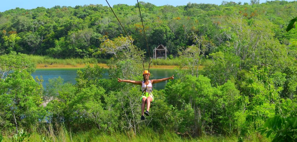 woman ziplining